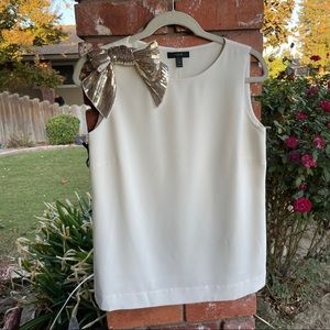 J CREW DRAPEY TANK TOP WITH SHOULDER SEQUIN BOW IVORY